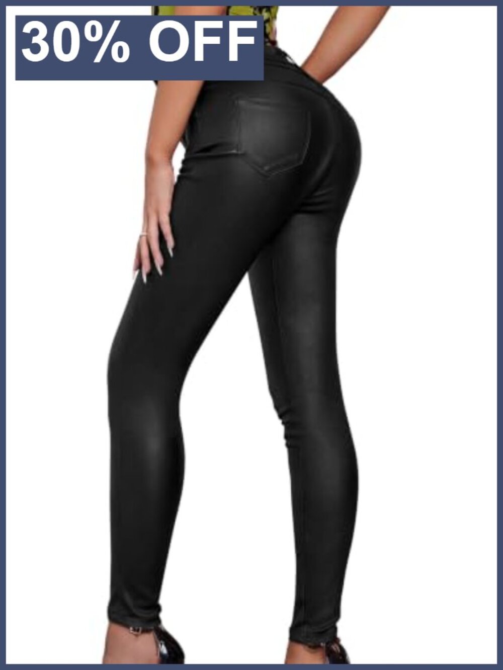 High Waisted Faux Leather Skinny Pants with Pockets Clubwear